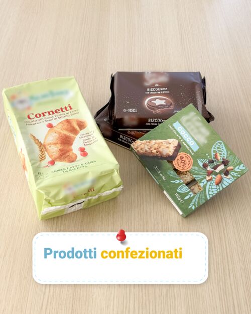 Prodotti confezionati: cornetti, biscotti e barrette